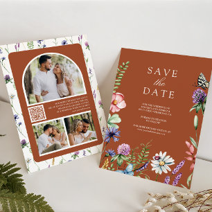 Reserve A Data Código QR de Foto de Flor Selvagem Casamento de Te