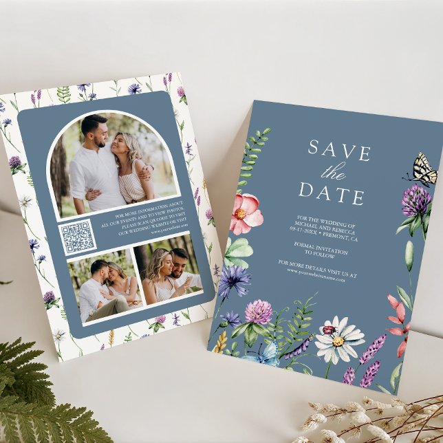 Reserve A Data Código QR de Foto de Flor Silvestre Casamento Azul (Criador carregado)