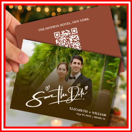 Reserve A Data Código QR de Foto Laranja Queimada Casamento Elega
