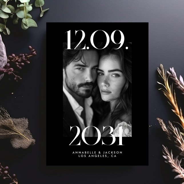 Reserve A Data Código QR de Foto Preto da Data de Casamento Grand (Criador carregado)