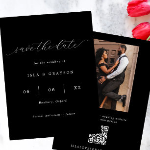 Reserve A Data Código QR de Foto Preto e Branco do Script Românti