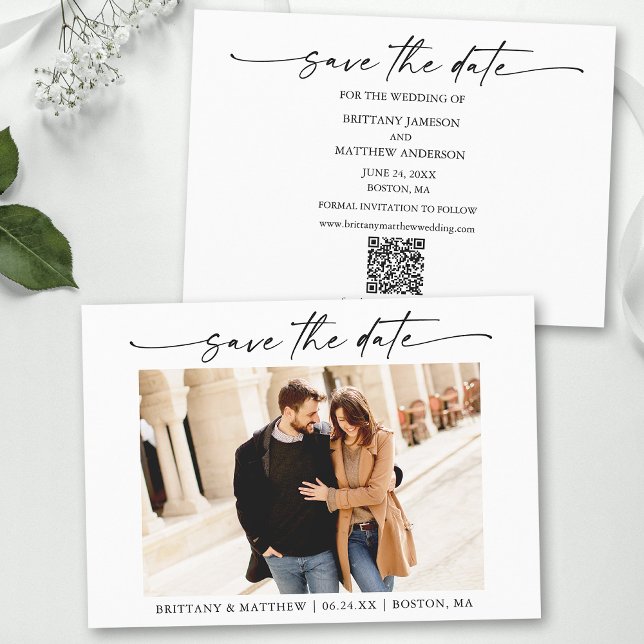 Reserve A Data Código QR de Fotografia de Script de Tinta Minimal (Add your wedding website or social media web address to the QR Scan Code.)