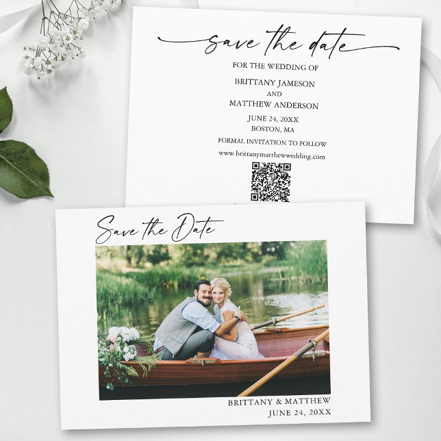 Reserve A Data Código QR de Fotografia do Casal de Script de Tint (Add your wedding website or social media web address to the QR Scan Code.)
