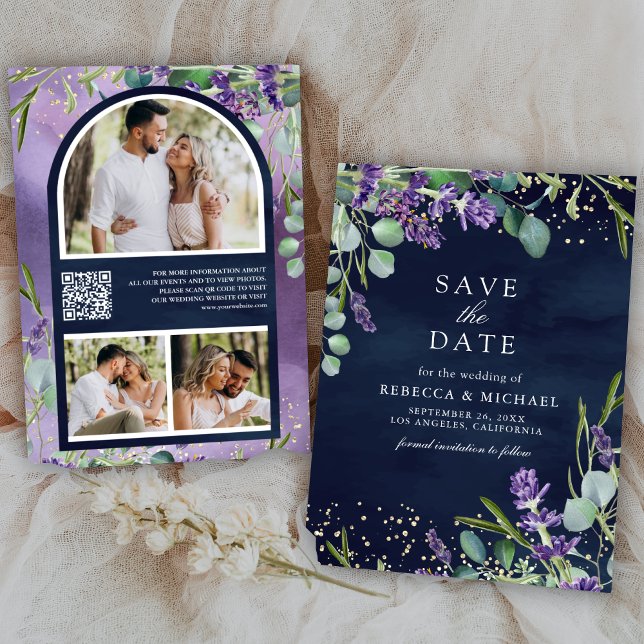 Reserve A Data Código QR de Lavanda Eucalipto Foto Casamento Azul (Criador carregado)