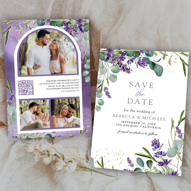 Reserve A Data Código QR de Lavanda Eucalipto Foto de Casamento (Criador carregado)