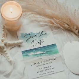 Reserve A Data Código QR de Oceano Praia com Letra Script Aquarel