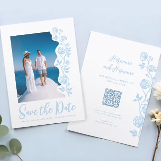 Reserve A Data Código QR de Site com Rosas Desenhadas à Mão em Az