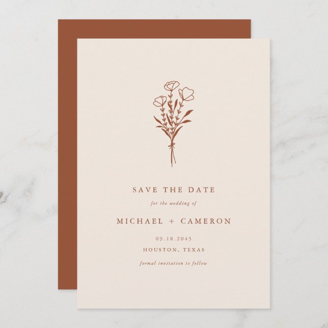 Reserve A Data Código QR de Terracotta, Buquê Botânico minimalist (Frente/Verso)