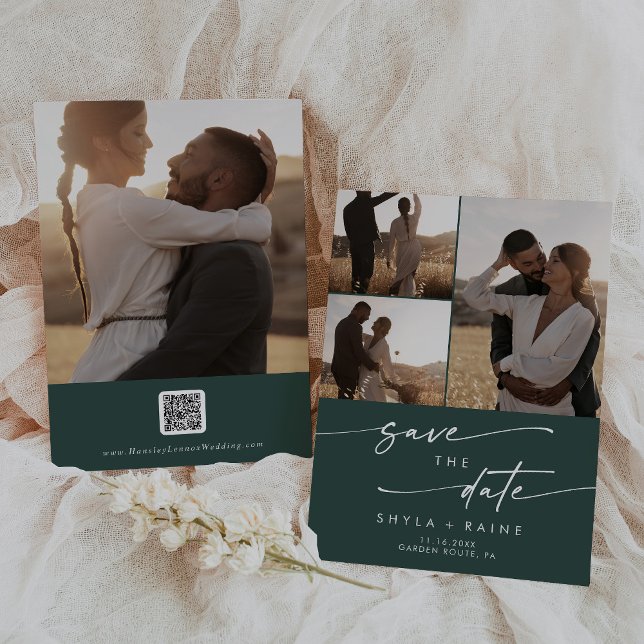 Reserve A Data Código QR de várias fotos verde do Boho Chic Emera (Criador carregado)