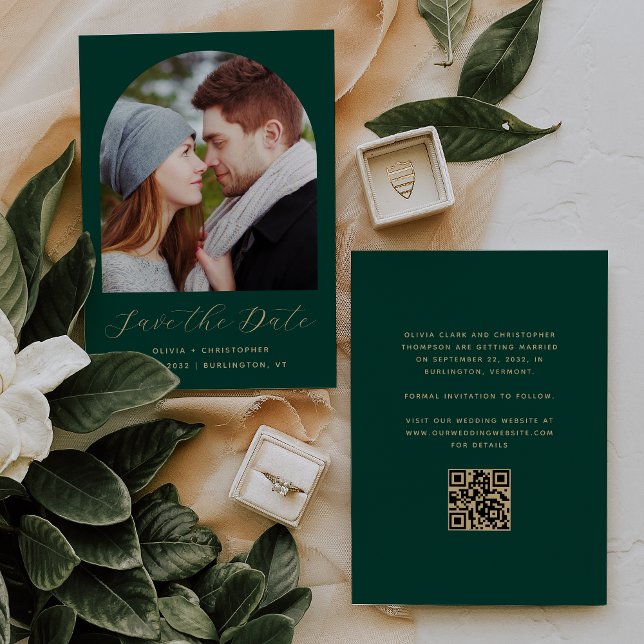 Reserve A Data Código QR do Arco de Foto Esmeralda Verde Dourado  (Criador carregado)