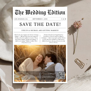 Reserve A Data Código QR do Estilo de Jornal de Foto de Casamento