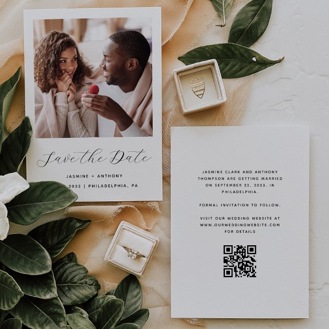 Reserve A Data Código QR do Script Minimal One Photo Preto e Bran (Criador carregado)