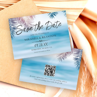 Reserve A Data Código QR Elegante Casamento Tropical Palma Oceano