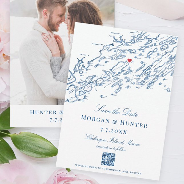 Reserve A Data Código QR Elegante da Ilha de Chebeague (These Chebeague Island Map Save the Dates are perfect for your Chebeague Island Inn wedding)