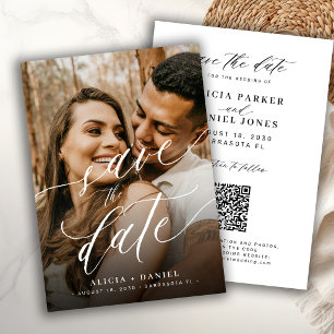 Reserve A Data código QR elegante roteiro foto casamento salvar a