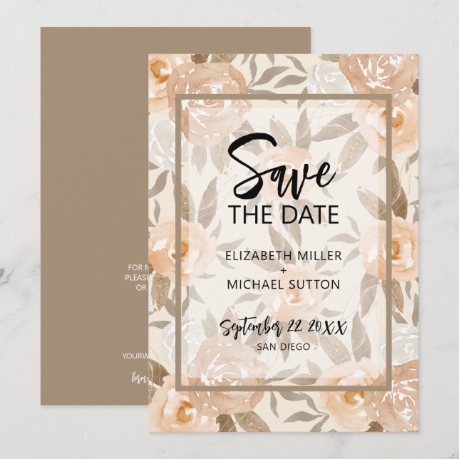 Reserve A Data Código QR Floral Casamento Salvar a Data (Frente/Verso)