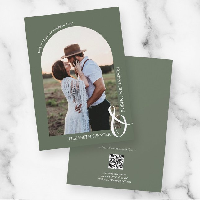 Reserve A Data Código QR Foto de Casamento Verde Salva a Data (Criador carregado)