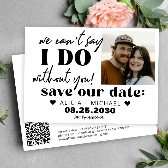 Reserve A Data código QR moderno foto engraçada casamento casual (Criador carregado)