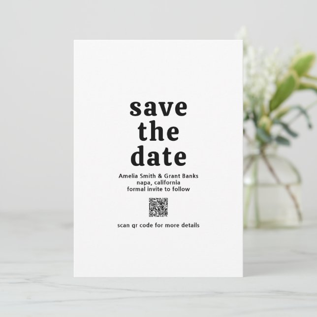 Reserve A Data Código QR Preto e Branco de Fonte Retro Casamento  (Em pé/Frente)