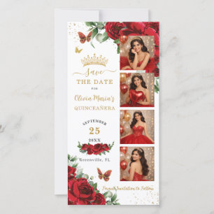 Reserve A Data Código QR Quinceanera Gold Floral Vermelha Cabine