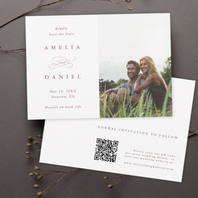 Reserve A Data Código QR Rosa de casamento de fotos modernas (Criador carregado)