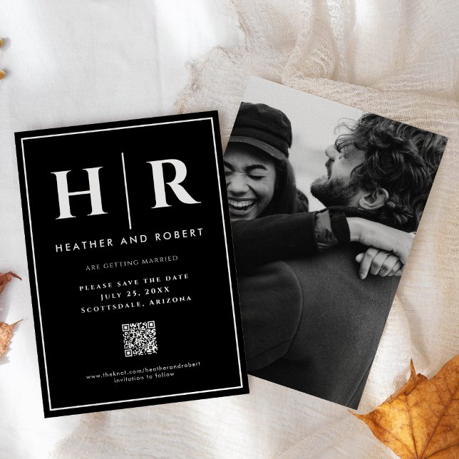 Reserve A Data Código QR Simples Moderno de Quic Preto de Monogra (Criador carregado)