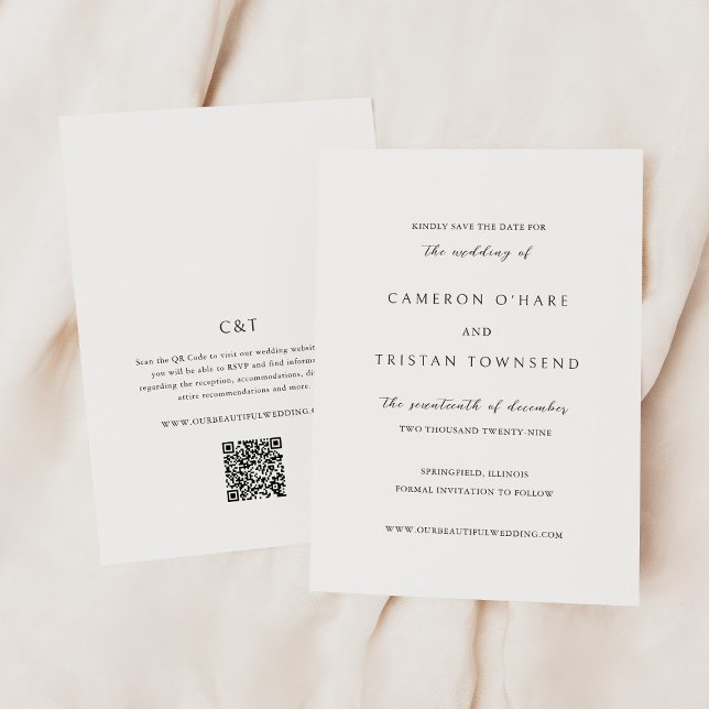 Reserve A Data Código QR Simples Preto e Branco Casamento Limpo (Criador carregado)