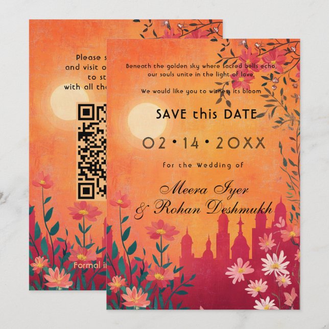 Reserve A Data Código QR Sunset Serenade Casamento (Frente/Verso)