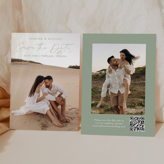 Reserve A Data Código QR Verde Sage com Script Moderno Foto 2 (Criador carregado)
