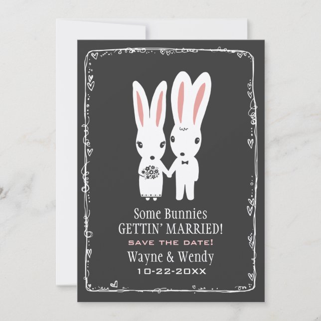 Reserve A Data Coelhos Bonitos Casamento Save the Date Cinza (Frente)