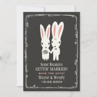 Coelhos Bunny Fofos Casamento Save the Date Cinza