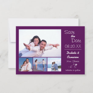 Reserve A Data Colagem de 4 Fotos Berinjela - 3x5 Save the Date