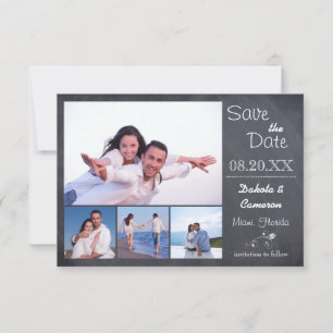 Reserve A Data Colagem de 4 Fotos Quadro Negro - 3x5 Save the Dat