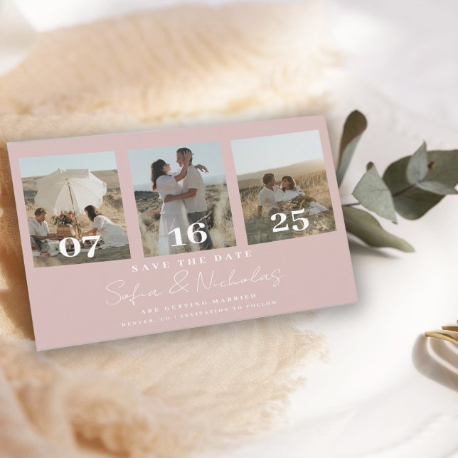Reserve A Data Colagem de Casamento com Letra Moderna Rosa Bege (Criador carregado)