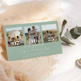 Reserve A Data Colagem de Casamento com Letra Moderna Verde Sage