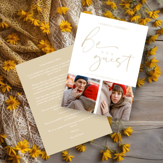 Reserve A Data Colagem de Casamentos 2 Fotos São Nossos Romântico (Collage 2 Photos Be Our Guest Romantic Wedding Save the Date Card with Envelope. )