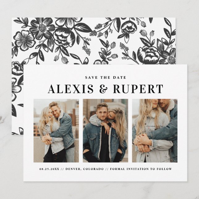 Reserve A Data Colagem de Fotografia Minimalista Preta (Frente/Verso)