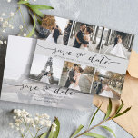 Reserve A Data Colagem de Fotografias com Letra Mão Guardar a Cin<br><div class="desc">Escolha as melhores fotos de sua filmagem de noivado ou suas fotos favoritas de vocês dois para salvar a data perfeita. As palavras salvar a data são manuscritas para dar uma sensação pessoal ao cartão. A frente tem 6 imagens e a parte traseira tem uma grande imagem com um filtro...</div>