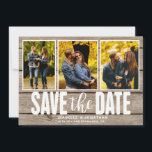 Reserve A Data Colagem de Fotografias de Madeira Luminosa<br><div class="desc">Anuncie o dia do seu casamento com este país rústico,  três imagens de colagem salvam a data.</div>