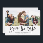 Reserve A Data Colagem de Fotografias de Script Romântico Guardar<br><div class="desc">Este mínimo de 3 fotos para salvar o cartão de data apresenta um belo roteiro pintado à mão em espiral livre. Adicione uma foto adicional e um texto personalizado ao verso.</div>