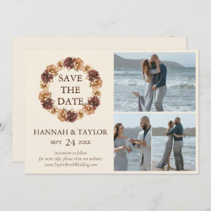 Reserve A Data Colagem de Fotografias Floral de Queda Elegante 3