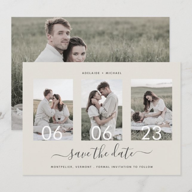 Reserve A Data Colagem de Fotografias Romântica Moderna (Frente/Verso)