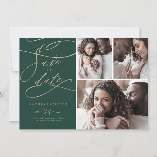 Reserve A Data Colagem de Fotografias Romântica Verde 3 (Frente)
