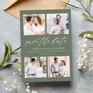 Reserve A Data Colagem de Fotografias Verde 4 do Elegante Script