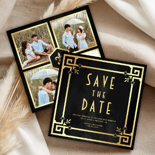Reserve A Data Colagem de Fotos Art Déco de Casamento Ouro Preto