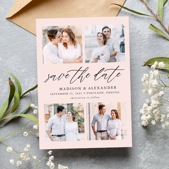Reserve A Data Colagem de Fotos Blush Pink com Letra Elegante (Criador carregado)