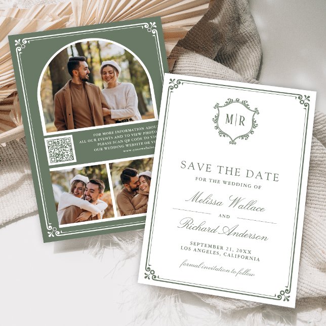Reserve A Data Colagem de Fotos com Código QR Monograma Casamento (Criador carregado)