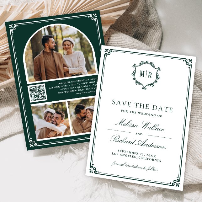 Reserve A Data Colagem de Fotos com Código QR Monograma Casamento (Criador carregado)