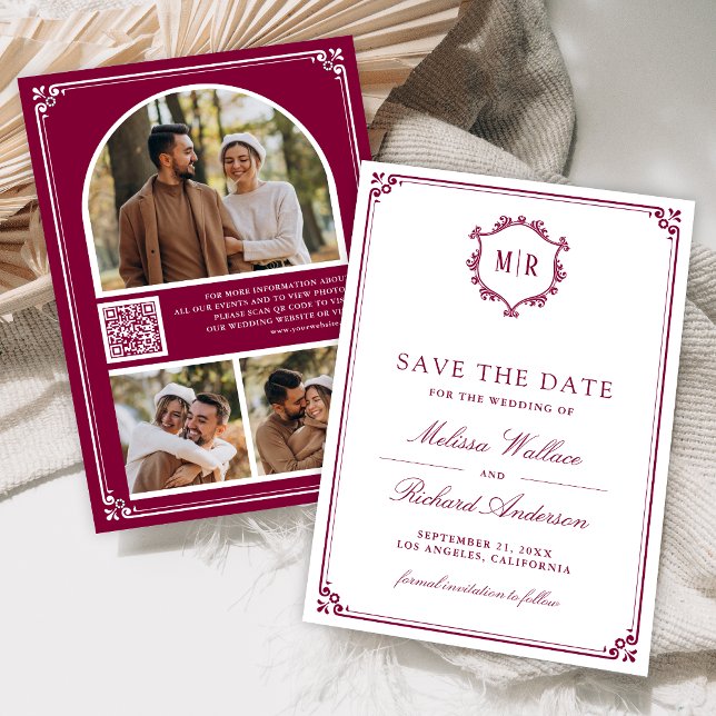 Reserve A Data Colagem de Fotos com Código QR Monograma Casamento (Criador carregado)