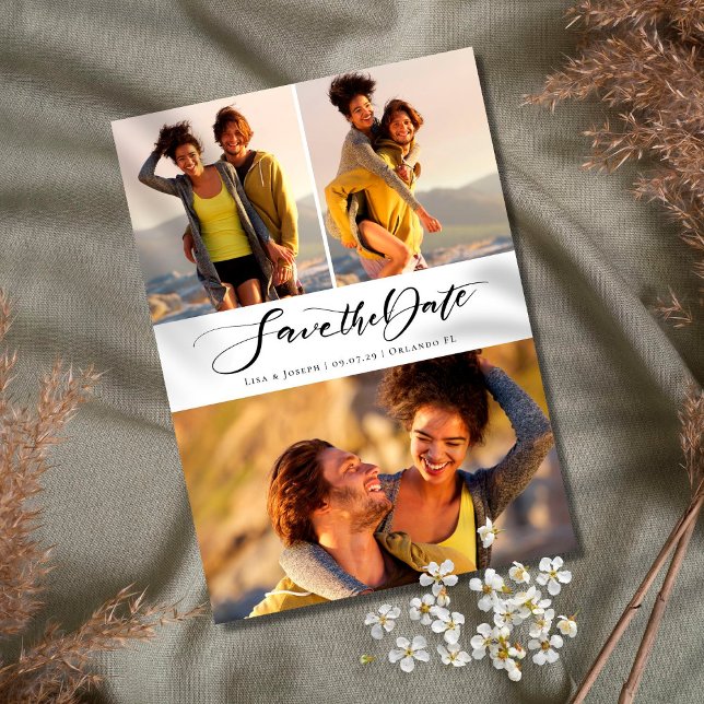 Reserve A Data Colagem de Fotos com Letra de Caligrafia (Criador carregado)